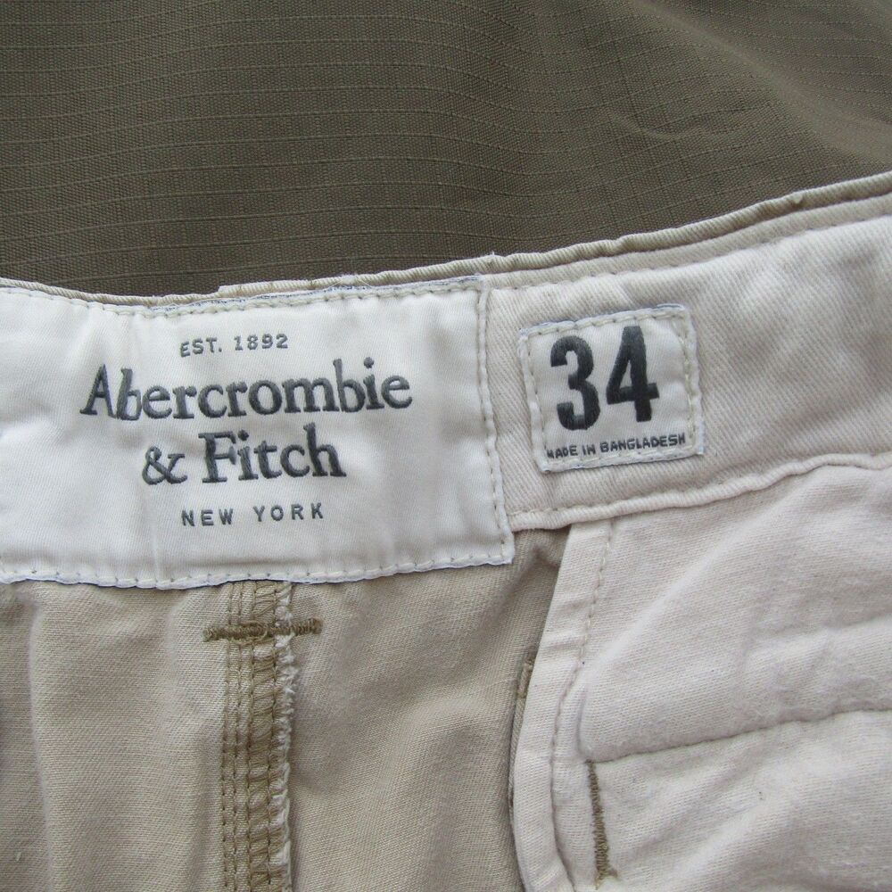 Abercrombie & Fitch Men's Size 34 Khaki Cargo Shorts Button Fly Heavy Cotton - Picture 3 of 15
